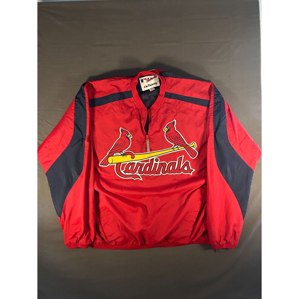 Vtg Majestic St Louis Cardinals 1/4 Zip Windbreaker Jacket Baseball Mens Large